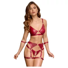 Cottelli Bondage - Skinnende bh-sæt & håndjern (rød) - L