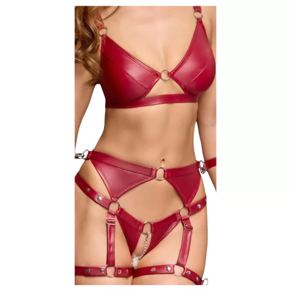 Cottelli Bondage - Skinnende bh-sæt & håndjern (rød) - L