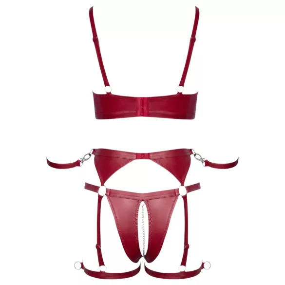 Cottelli Bondage - Skinnende bh-sæt & håndjern (rød) - L