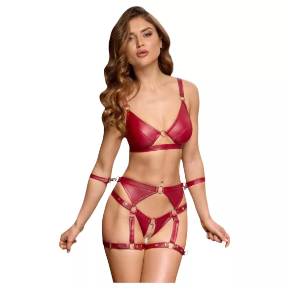 Cottelli Bondage - Skinnende bh-sæt & håndjern (rød) - XL