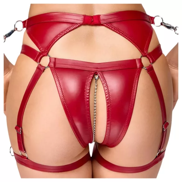 Cottelli Bondage - Skinnende bh-sæt & håndjern (rød) - XL