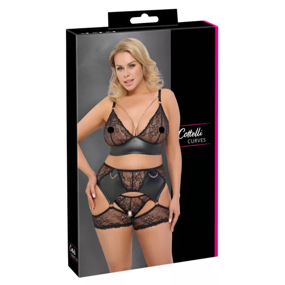 Cottelli Curves - bh sæt - blonde og læderdetaljer - sort