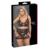 Cottelli Curves - bh sæt - blonde og læderdetaljer - sort