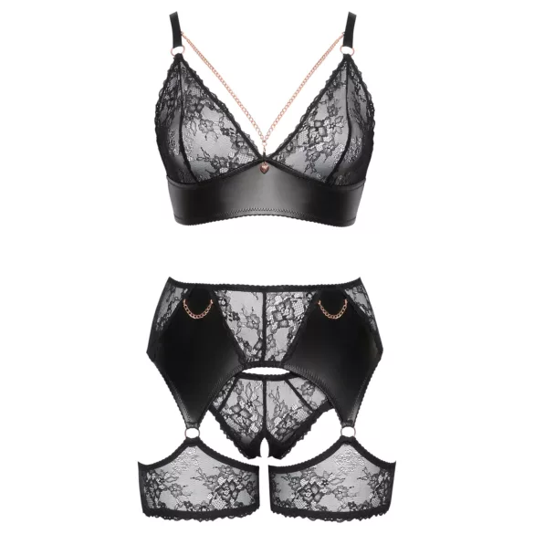 Cottelli Curves - bh sæt - blonde og læderdetaljer - sort