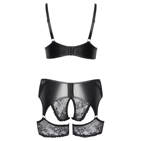 Cottelli Curves - bh sæt - blonde og læderdetaljer - sort