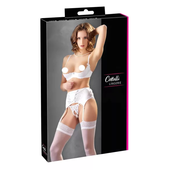 Cottelli - bh sæt med snøre og blonde - hvid - 85C/L