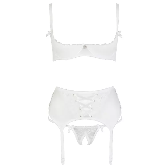 Cottelli - bh sæt med snøre og blonde - hvid - 85C/L