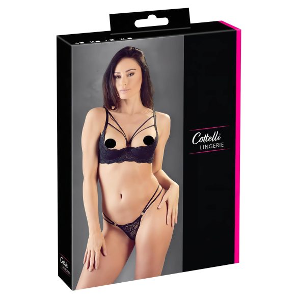 Cottelli - stroppeløs bh & sort tanga - 85C/L