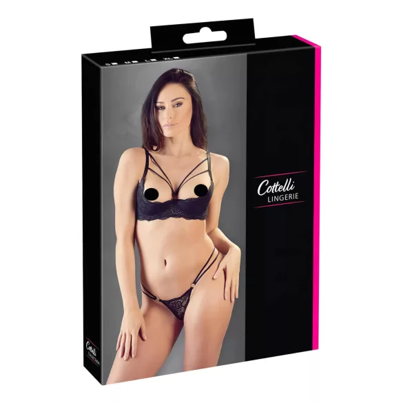 Cottelli - bh med stropper og ringe - tanga - sort - 85C/L