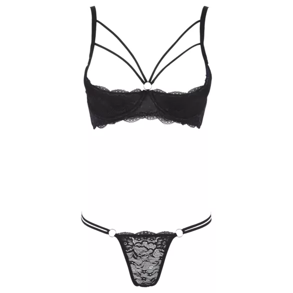 Cottelli - bh med stropper og ringe - tanga - sort - 85C/L