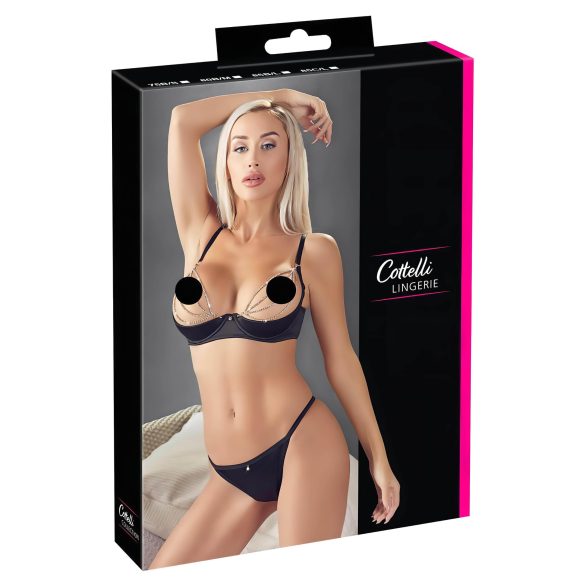 Cottelli - Satin Bustier Sæt med Kæder og Strass (Sort) - 80B/M