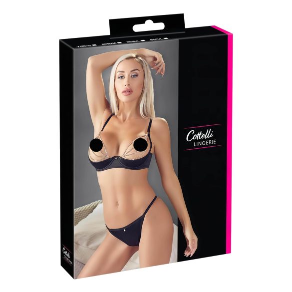 Cottelli - Satin Bustier Sæt med Kæder og Strass (Sort) - 85C/L