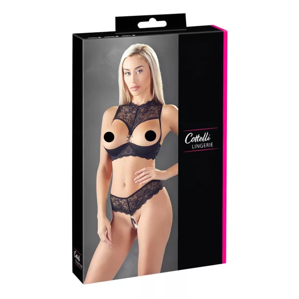 Cottelli - åbent bh-sæt - sort - lingeriesæt