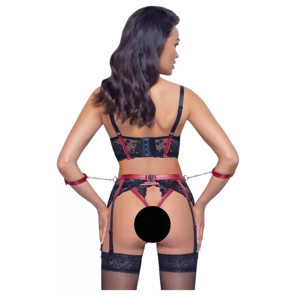 Cottelli Bondage - bh-sæt med blonde og mat look - rød - M