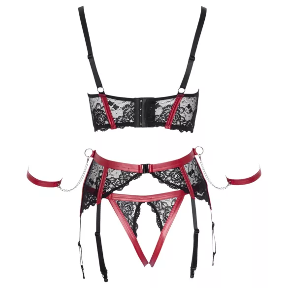 Cottelli Bondage - bh-sæt med blonde og mat look - rød - L