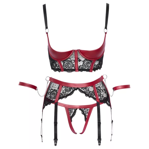 Cottelli Bondage - bh-sæt med blonde og mat look - rød - XL