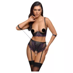   Cottelli Bondage - bh‑sæt og armmanchetter (sort-lilla) - M