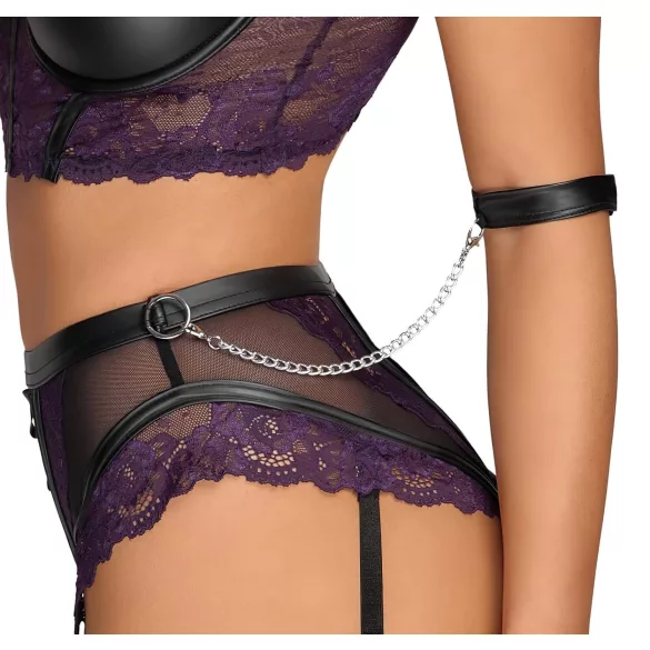 Cottelli Bondage - bh‑sæt og armmanchetter (sort-lilla) - M