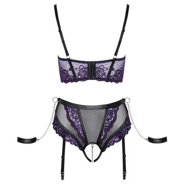 Cottelli Bondage - bh‑sæt og armmanchetter (sort-lilla) - M