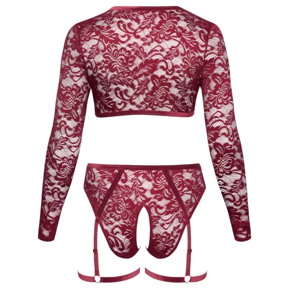 Cottelli Curves - lingerisæt - langærmet blonde - rød