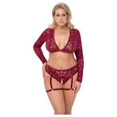   Cottelli Curves - lingerisæt - langærmet blonde - rød - 2XL