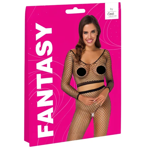 Cottelli - lingerisæt med lange ærmer - mesh - sort - S-L