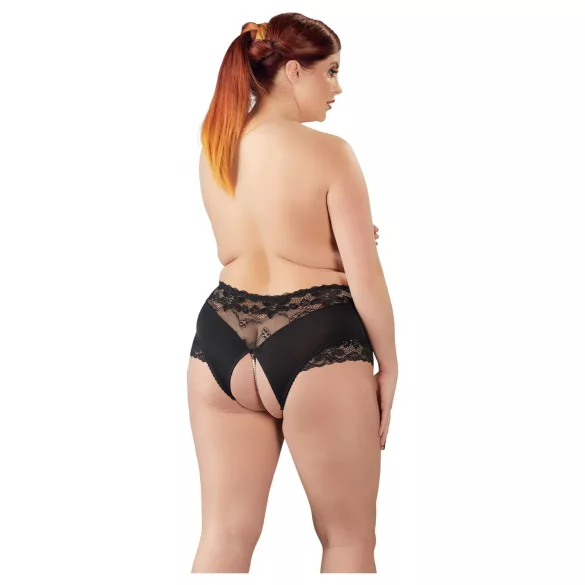 Cottelli Plus Size - åbne trusser med blonder og perler - sort - 3XL