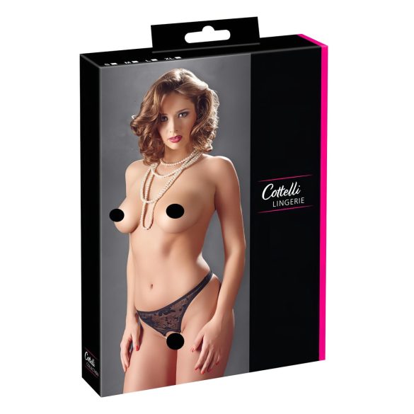 Cottelli - Perlebesat åben blondetanga (sort) - XL