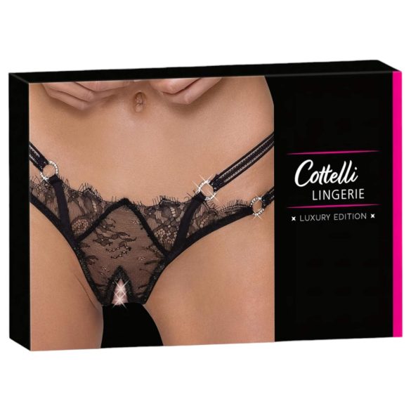 Cottelli - luksus, åben g-streng med ring (sort) - M/L