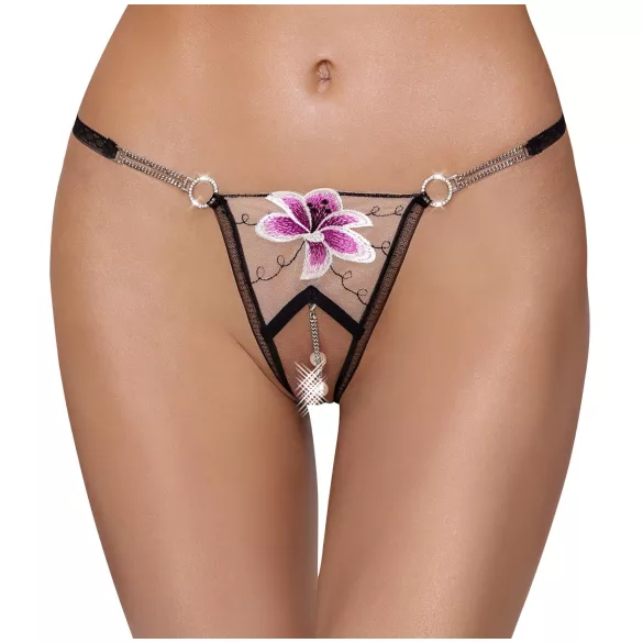 Cottelli - dametanga - broderet lilje - sort/hvid - M/L