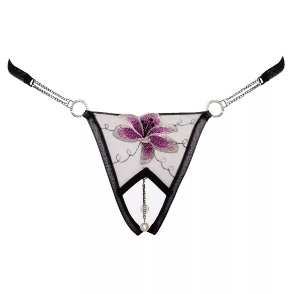 Cottelli - dametanga - broderet lilje - sort/hvid - M/L