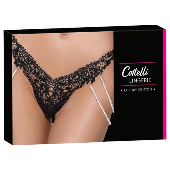 Cottelli - luksus tangatrusse med broderi & perler (sort)