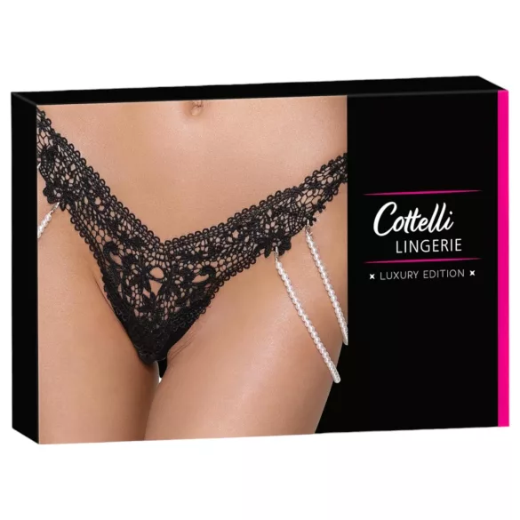 Cottelli - luksus, broderet perle g-streng (sort)