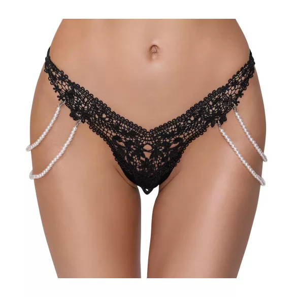 Cottelli - luksus, broderet perle g-streng (sort)