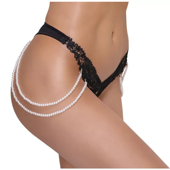 Cottelli - luksus, broderet perle g-streng (sort)