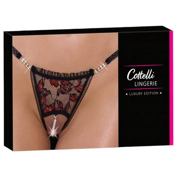 Cottelli - luksuriøse perlebesatte trusser med rosé (sort) - M/L