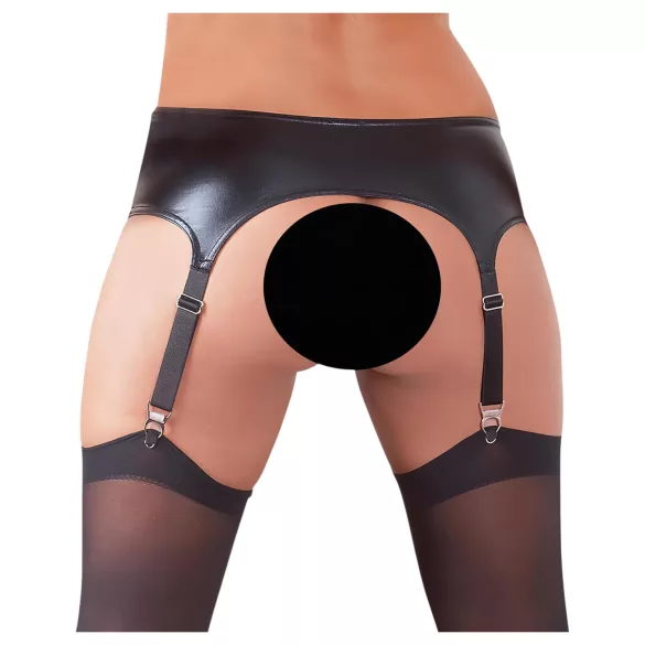 NO:XQSE - Strømpeholder sæt - Skinnende look - Sort - XL