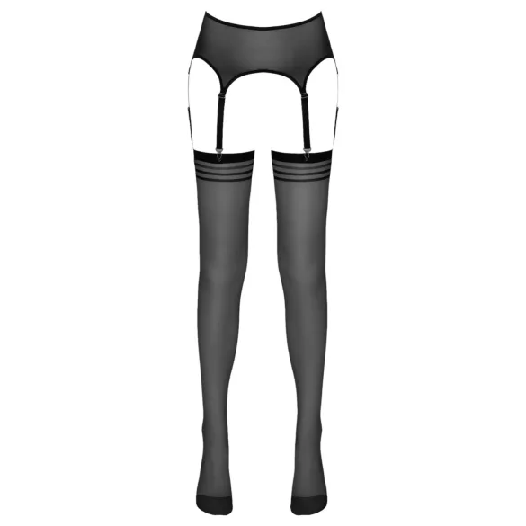 NO:XQSE - strømpebukser med strømpeholder - stribet - sort