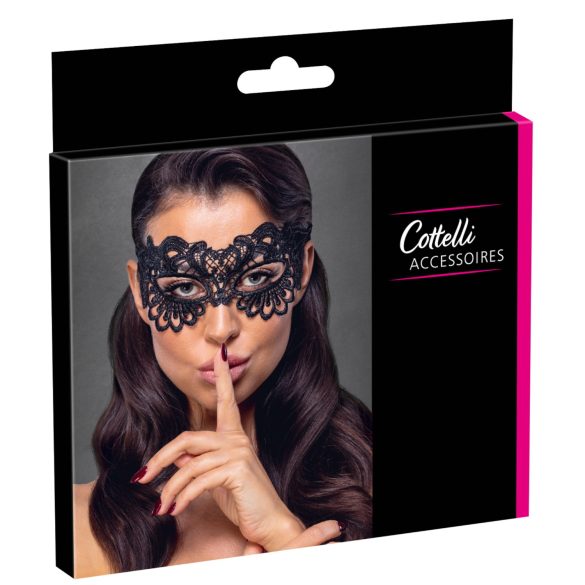 Cottelli - udsmykket, broderet blonemaske (sort)