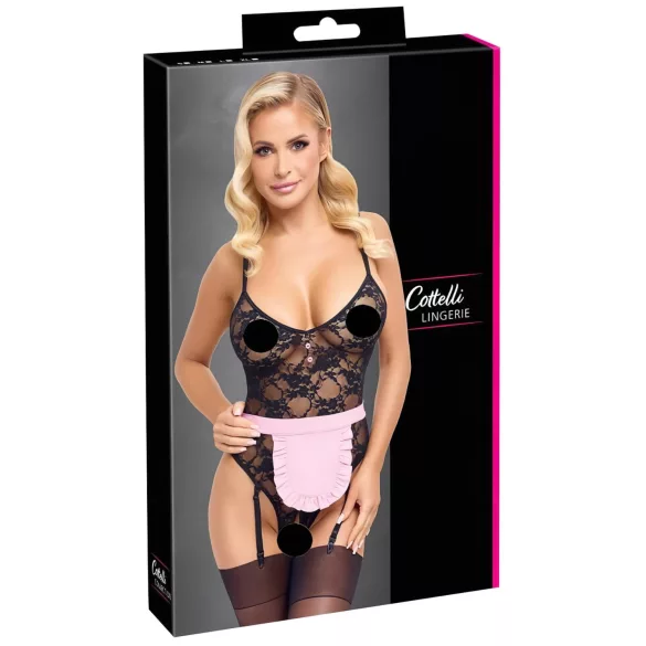 Cottelli - gennemsigtig stuepige kostume - sort/pink