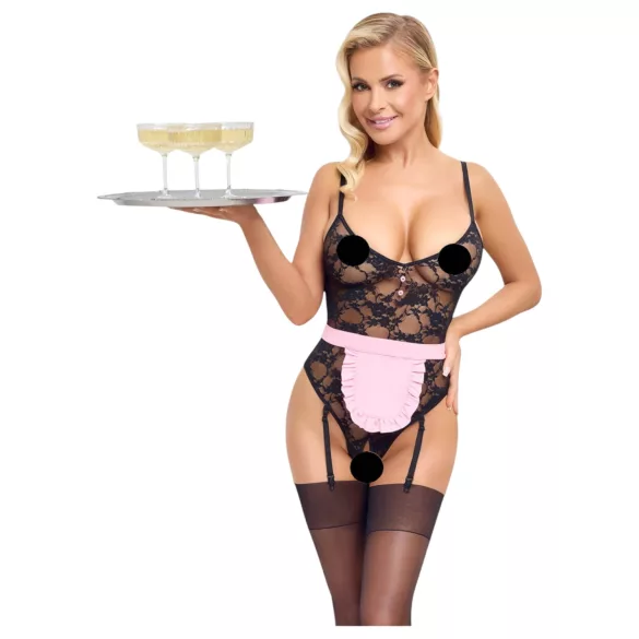 Cottelli - gennemsigtig stuepige kostume - sort/pink - L