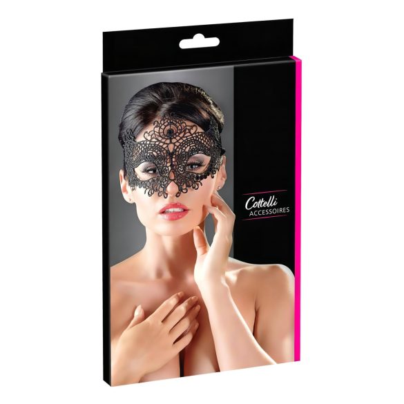 Cottelli - Sort blondermaske med broderi (sort)