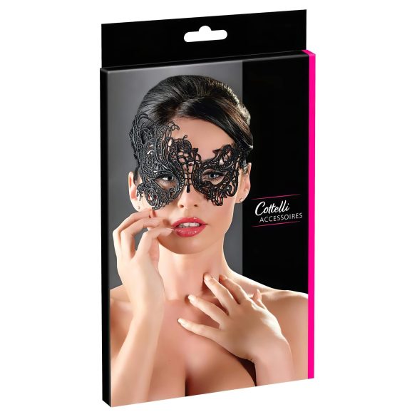 Cottelli - Sort asymmetrisk maske med broderi (sort)