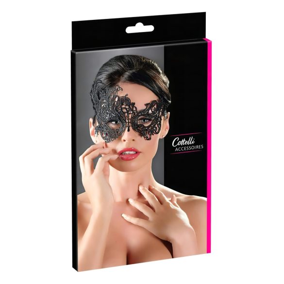 Cottelli - Sort asymmetrisk maske med broderi (sort)