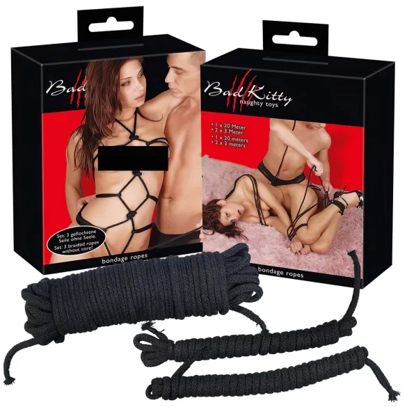 Bad Kitty - bondage reb-sæt (20 m + 2x3 m, sort)