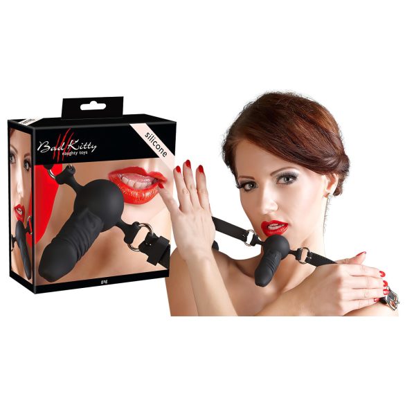 Bad Kitty - Silikone Gag med Lille Dildo (Sort)