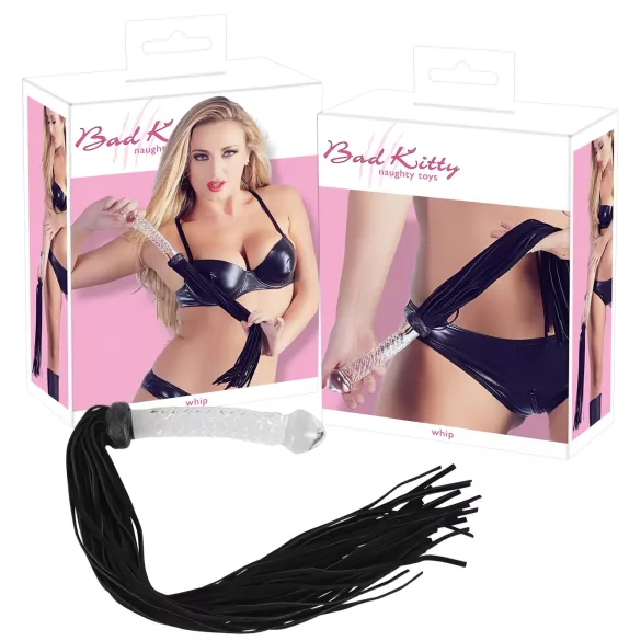 Bad Kitty - pisk i læder med dildo i glas - gennemsigtig/sort