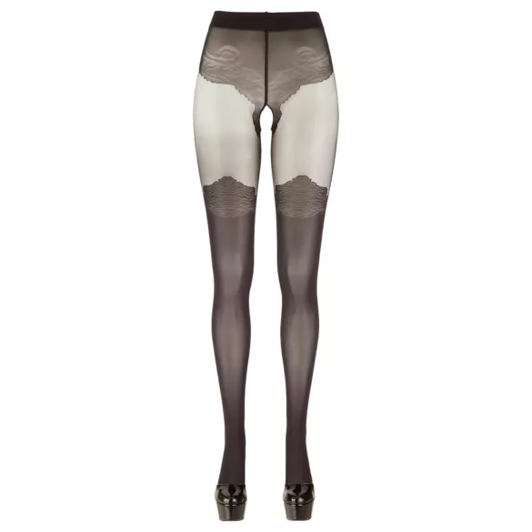 Cottelli - mønstret, åben strømpebukser (sort)