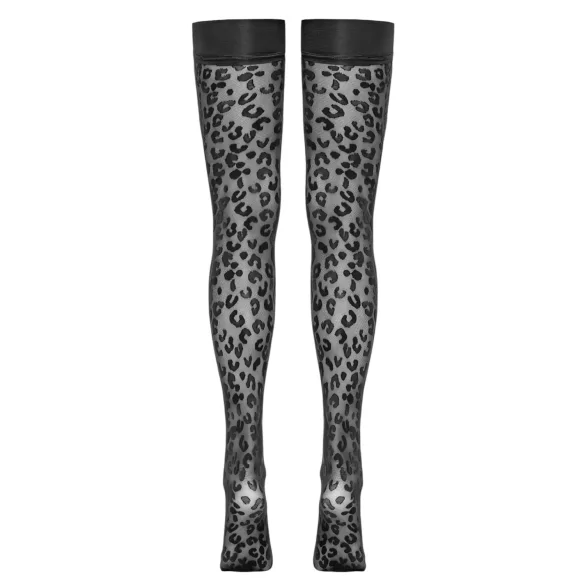 Cottelli Legwear - selvsiddende strømper - leopardmønster - sort