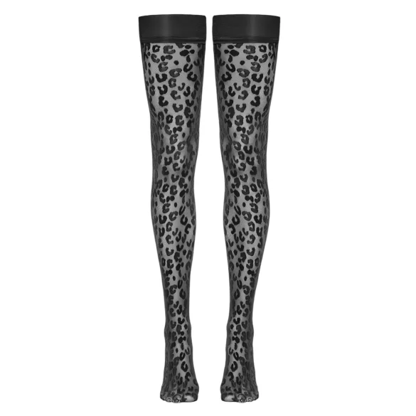 Cottelli Legwear - selvsiddende strømper - leopardmønster - sort - 3